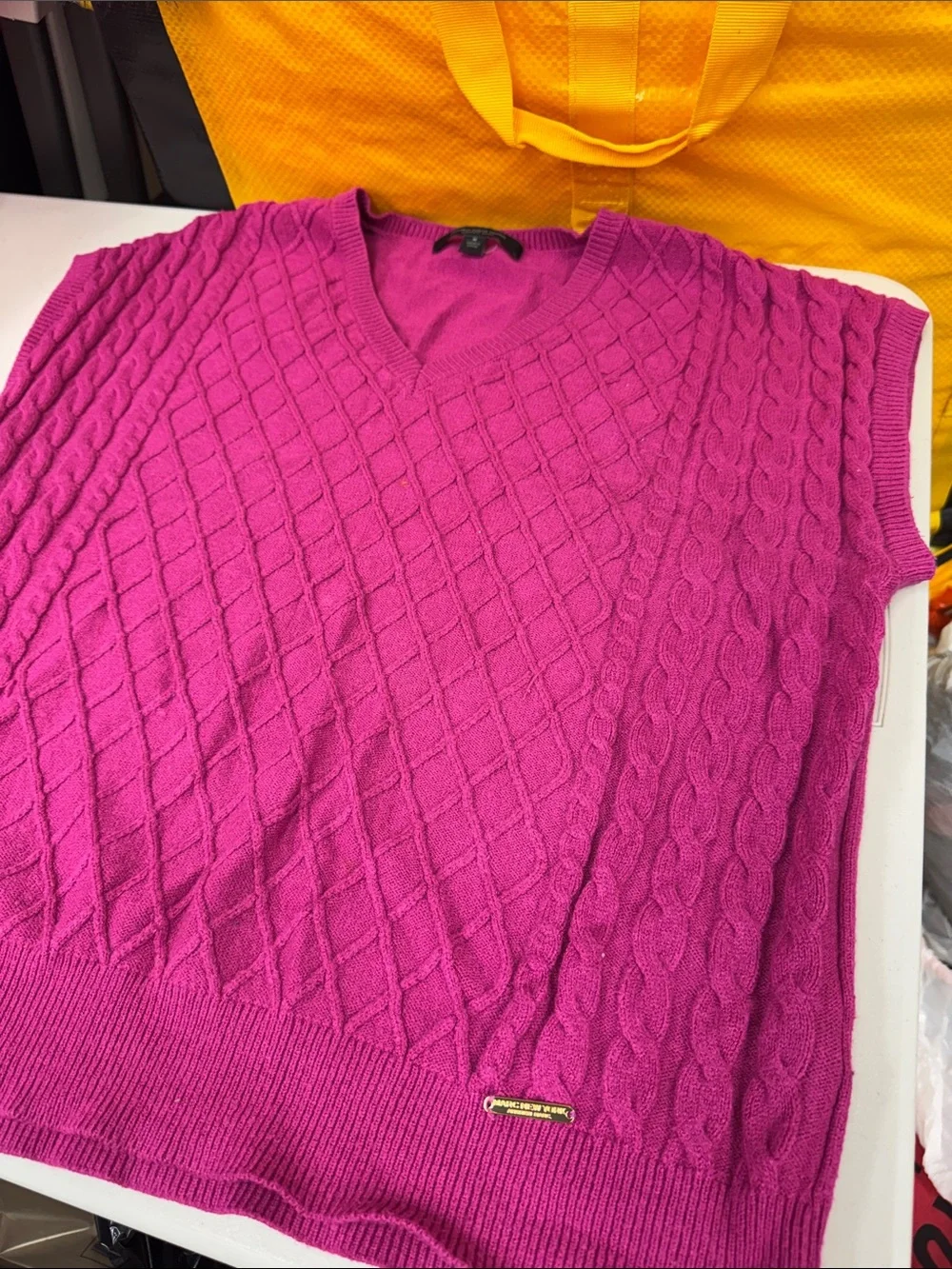 Andrew Marc New York Vibrant Fuchsia Cable Knit V-Neck Sweater Vest ADI